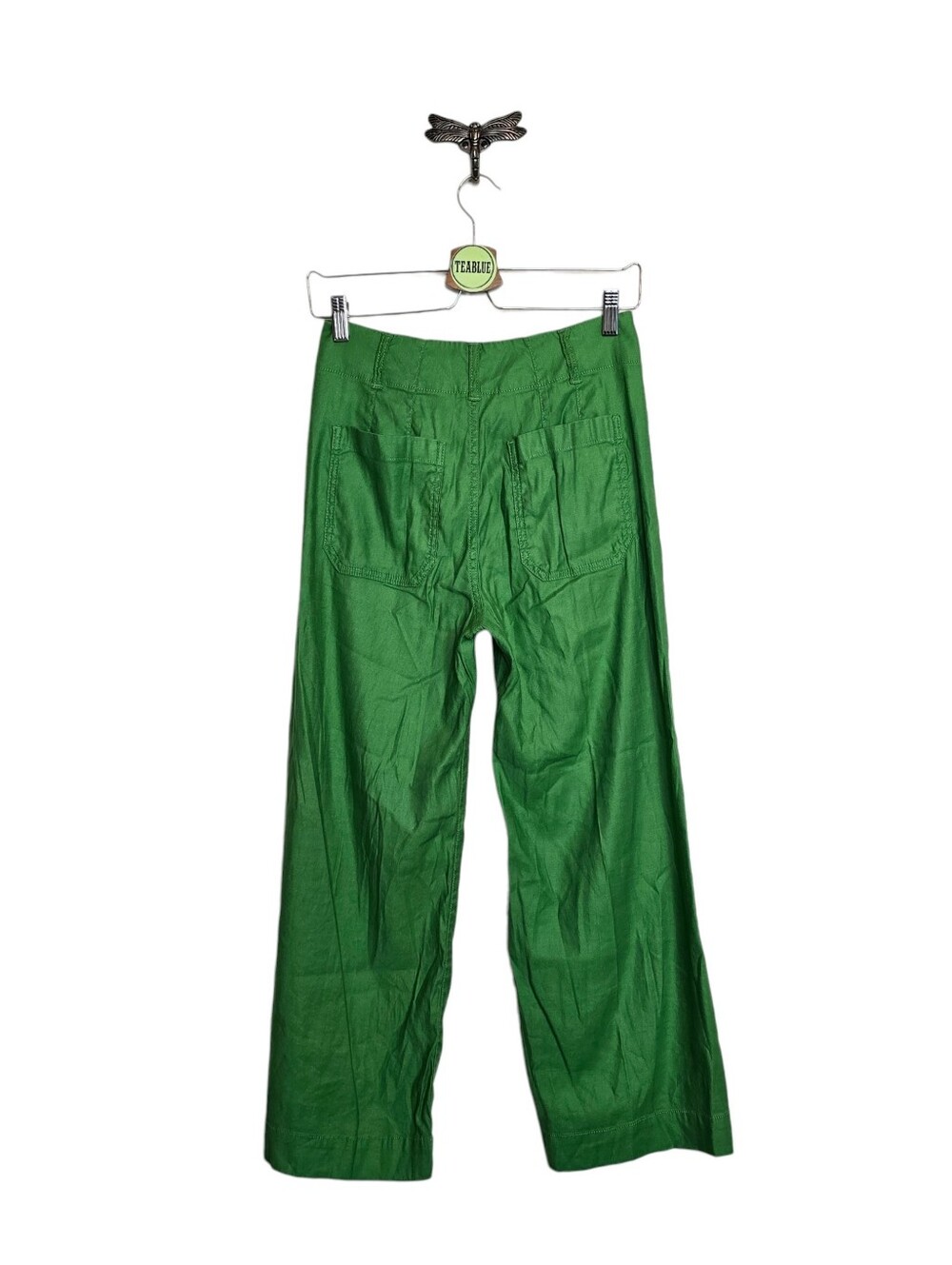 Maeve Colette Ramie Stretch High-Rise Wide-Leg Pants 2 Green - Picture 3 of 12